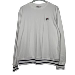 Fila Logo Sweatshirt Size XL French Terry White Navy Stripe Rib Knit Preppy